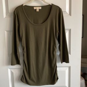 MICHAEL KORS Army Green Scooped Neck Tee Shirt
